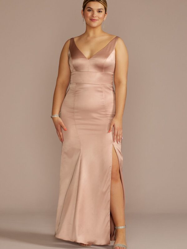 Stretch Satin V-Neck Tank Sheath Bridesmaid Dress F20674