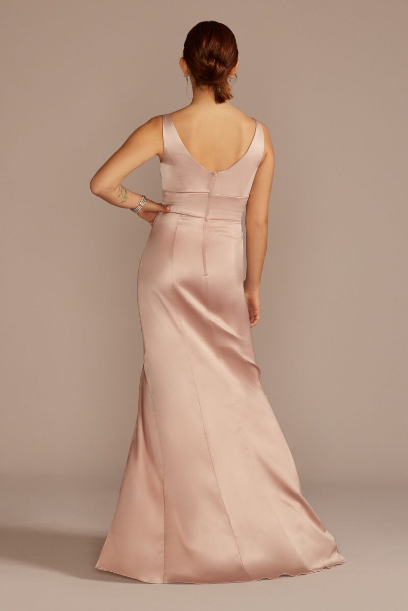 Stretch Satin V-Neck Tank Sheath Bridesmaid Dress F20674