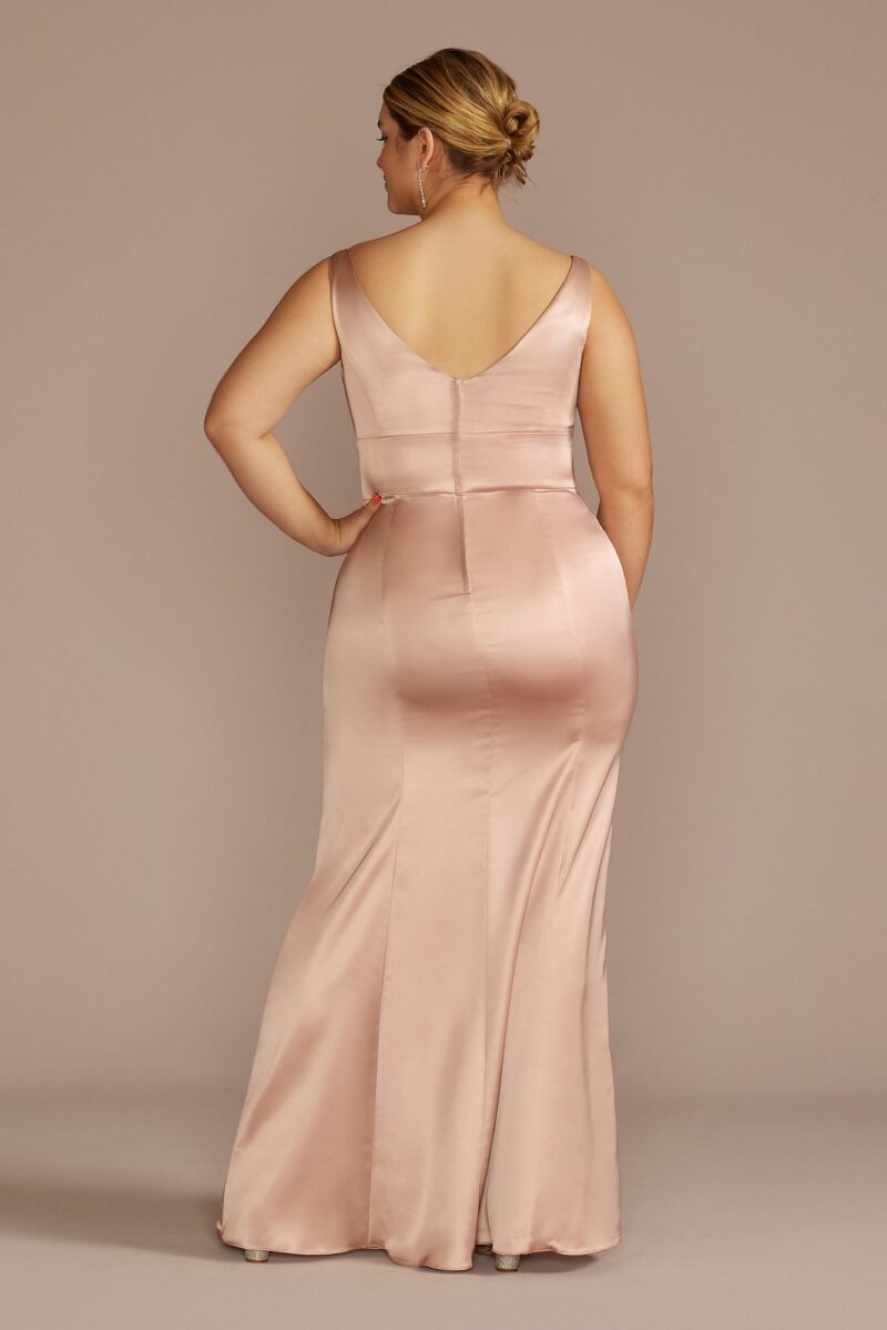 Stretch Satin V-Neck Tank Sheath Bridesmaid Dress F20674