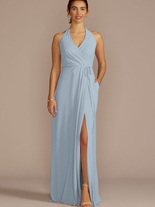 Chiffon Halter Faux Wrap A-Line Bridesmaid Dress F20695