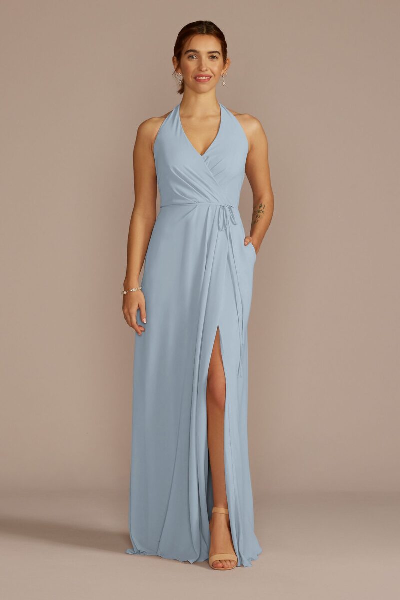 Chiffon Halter Faux Wrap A-Line Bridesmaid Dress F20695