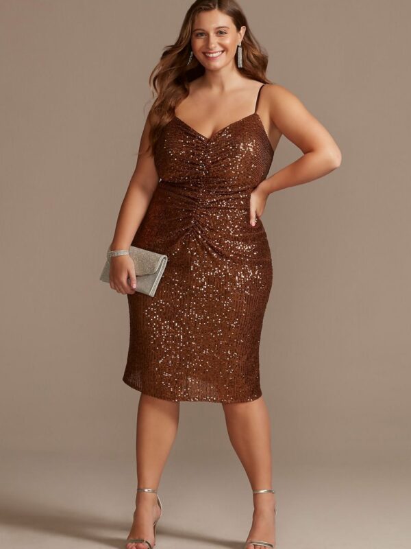 Knee-Length Plus Size Sequin Dress with Back Slit GS28013V1W