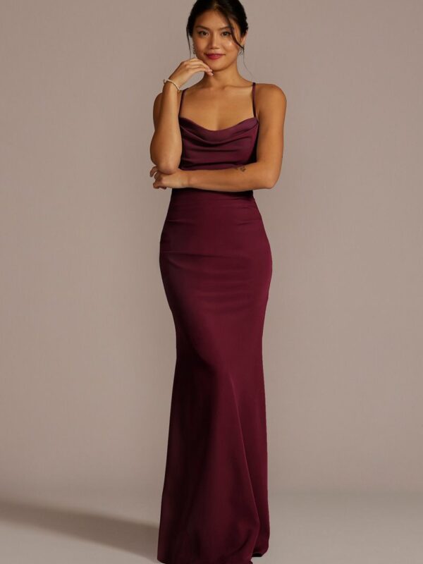 Stretch Crepe Cowl Neck Strappy Bridesmaid Dress GS290054