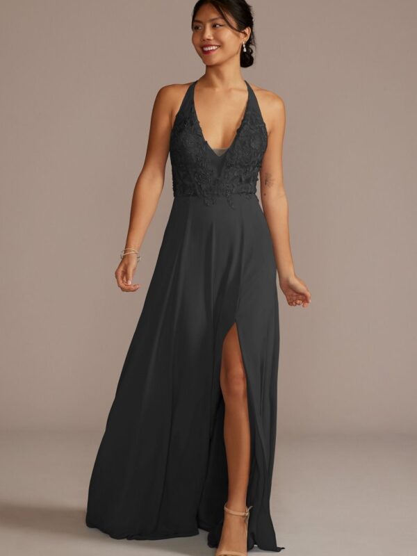 Halter Lace and Georgette Bridesmaid Dress GS290070