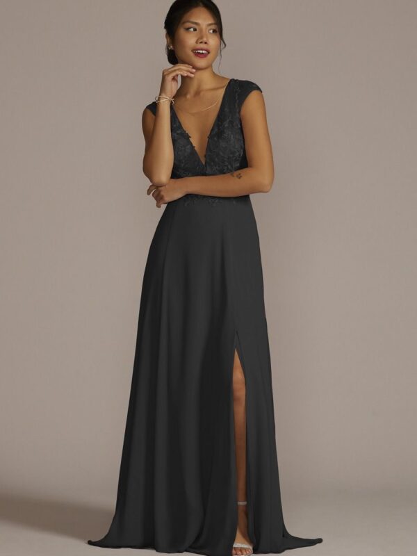 Cap Sleeve Lace and Georgette Bridesmaid Dress GS290072