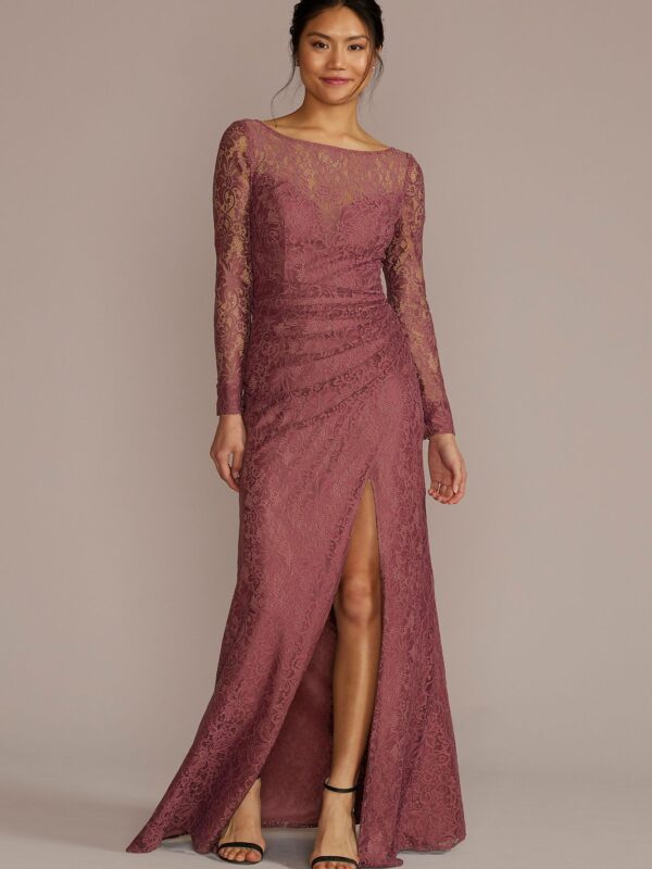 Tall Long-Sleeve Lace Bridesmaid Dress with Slit GS290111