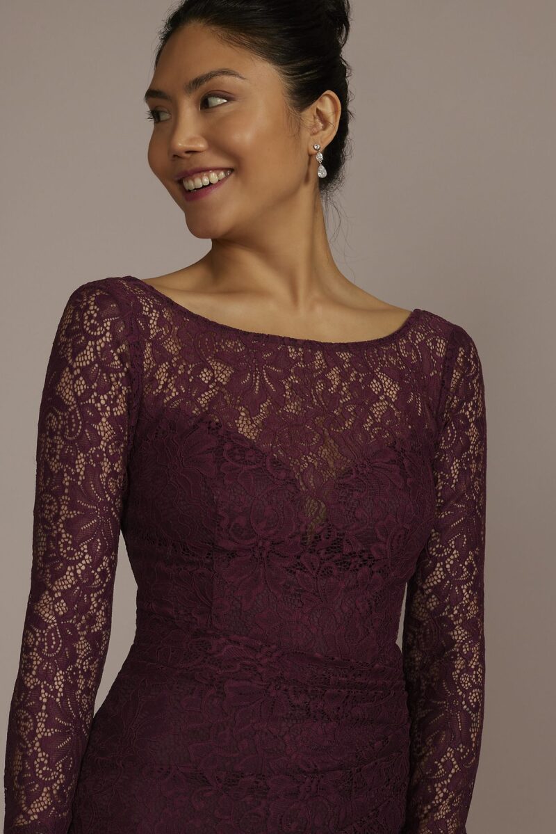 Tall Long-Sleeve Lace Bridesmaid Dress with Slit GS290111