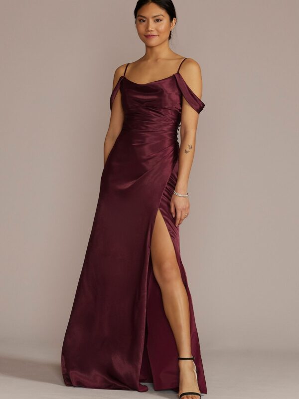 Charmeuse Cowl Bridesmaid Dress with Swag Sleeves GS290112