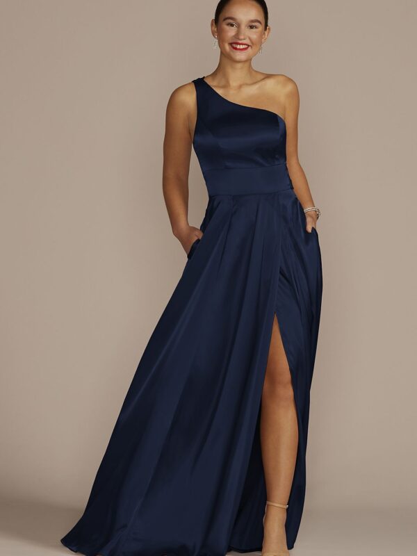 One-Shoulder Draped Charmeuse Bridesmaid Dress GS290116