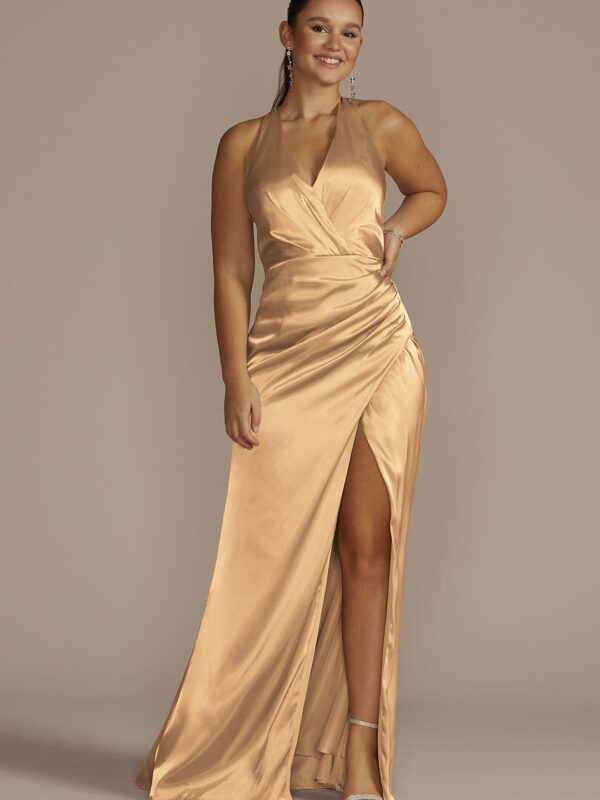 Charmeuse Halter Bridesmaid Dress GS290122