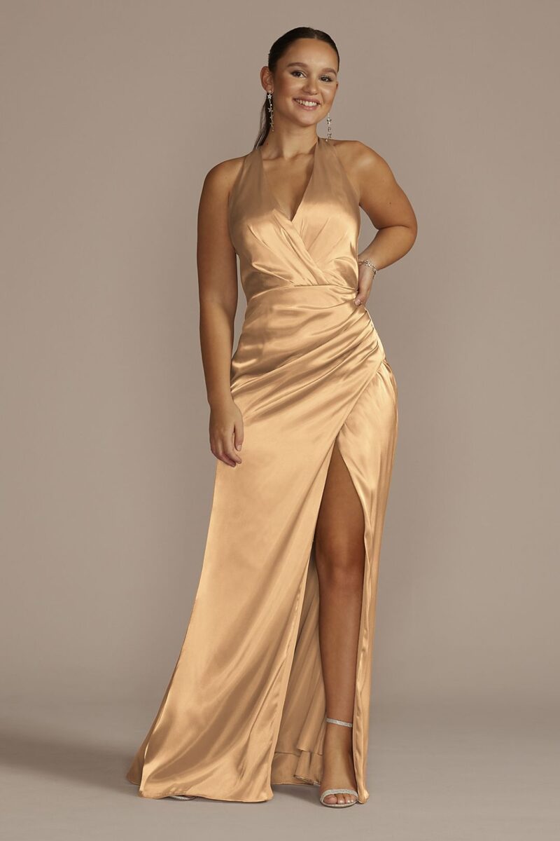 Charmeuse Halter Bridesmaid Dress GS290122