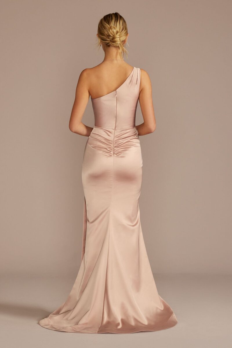 One-Shoulder Stretch Satin Bridesmaid Dress GS290147