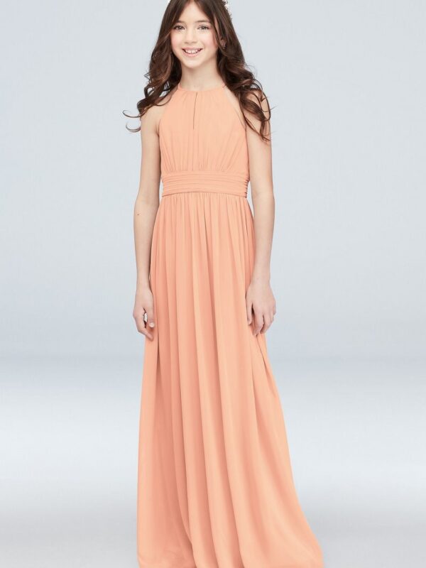 High-Neck Pleated Chiffon Junior Bridesmaid Dress JB9890