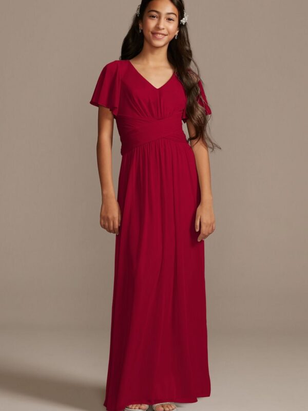 Flutter Sleeve Pleated Junior Bridesmaid Dress JB9902