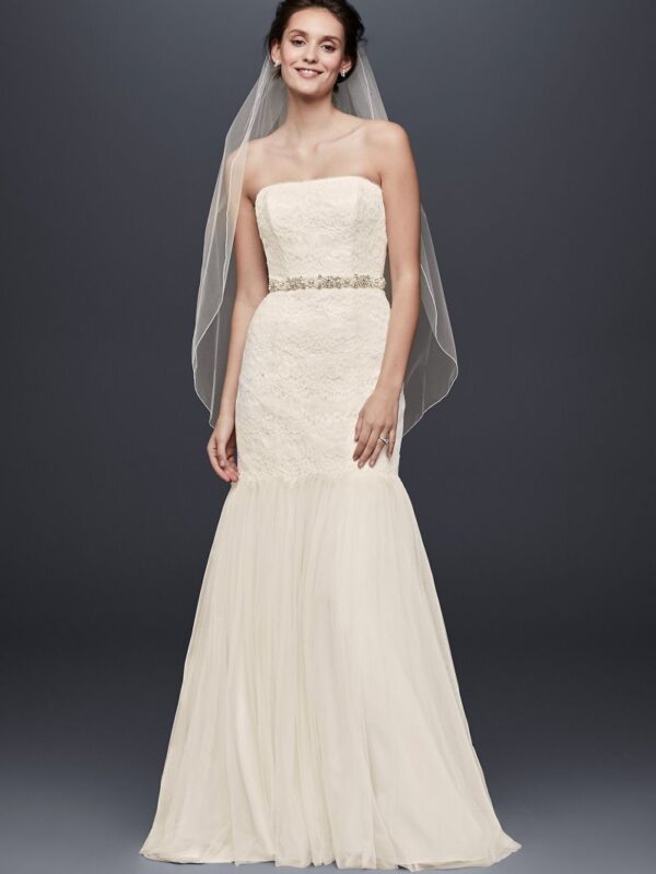 Strapless Lace Trumpet with Tulle Skirt  KP3765