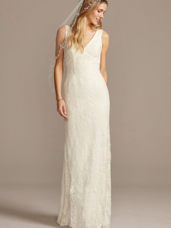 Flower Lace V-Neck Wedding Dress with Empire Waist  KP3783