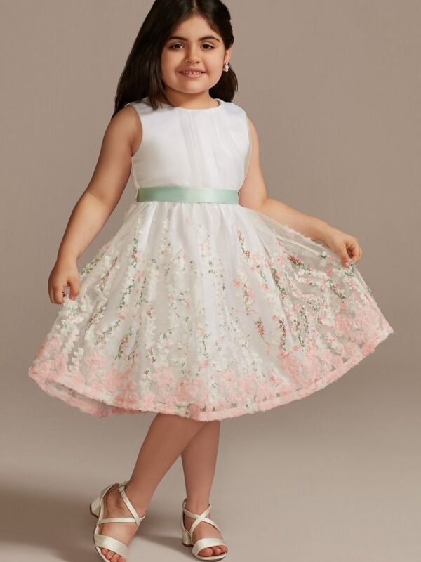 Sleeveless Mesh Girls Dress with Soutache Flowers US Angels LA-427