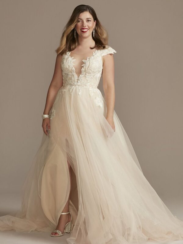 Illusion Lined Bodice Lace Tall Wedding Dress  4XLLBSWG862