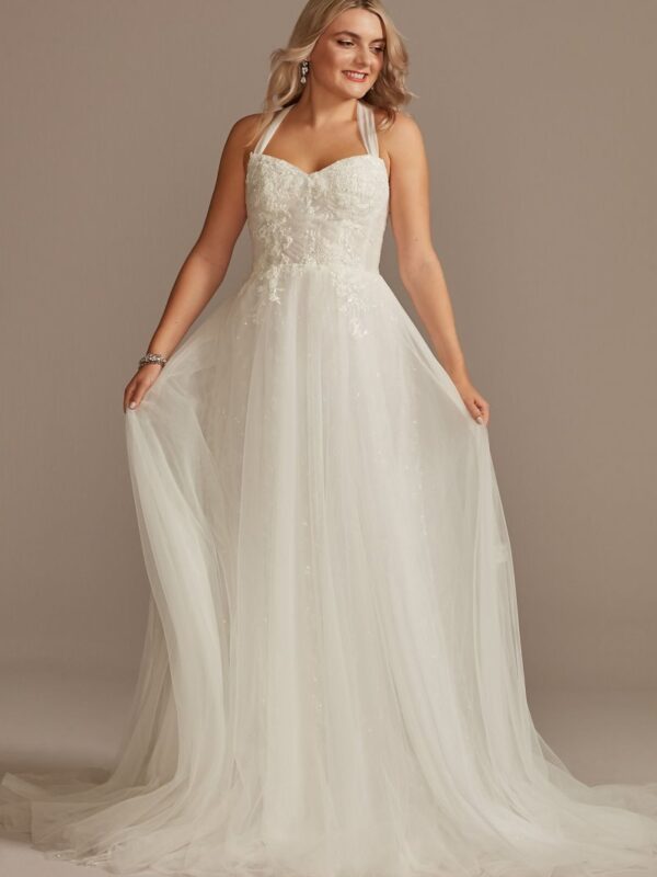 Draped Tulle Wedding Dress with Convertible Straps  LSMS251246