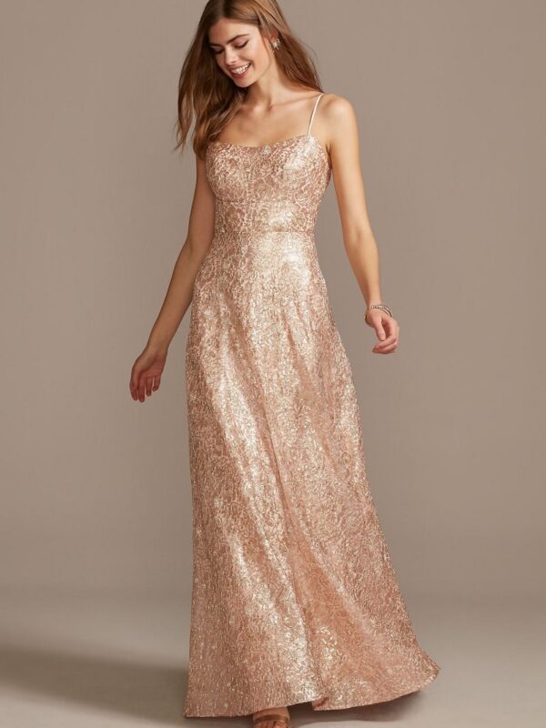 Floral Corded Lace Sequin Gown with Lace-Up Back Teeze Me M198128