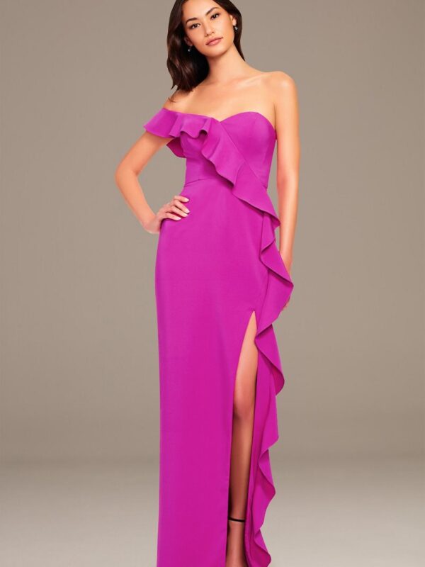 Asymmetrical Ruffle Sheath Dress with Slit Aidan Mattox MN1E205034