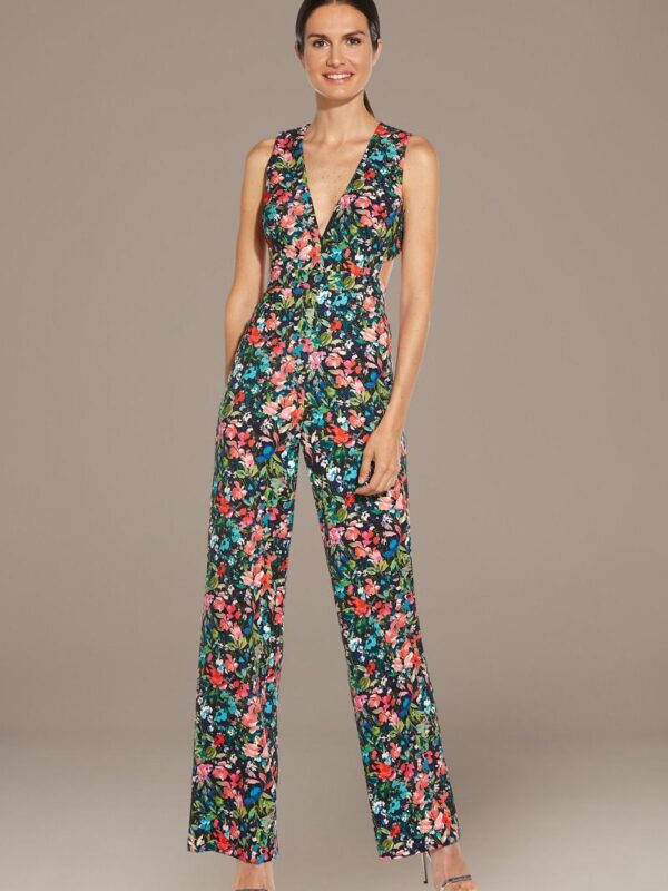 Floral Sleeveless Open-Back Jumpsuit Aidan Mattox MN1E205747