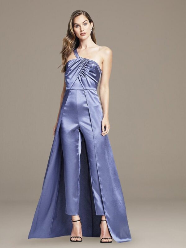 Asymmetrical Satin Jumpsuit with Skirt Overlay Aidan Mattox MN1E205853