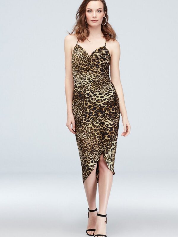 Strappy Lace Up Leopard Print Tulip Hem Slip Dress Moon River MR4977