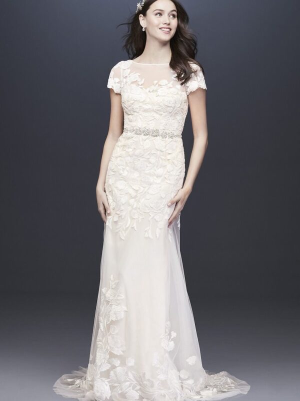 Embroidered Illusion Cap Sleeve Wedding Dress  MS251199