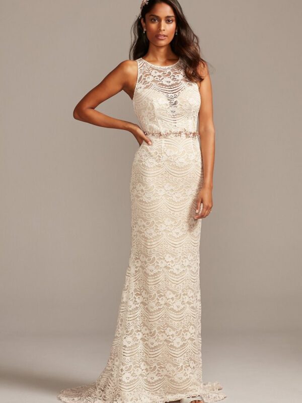 Plunge Illusion Chantilly Lace Wedding Dress  MS251214