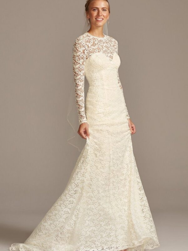 Long Sleeve Illusion Venice Lace Wedding Dress  MS251217