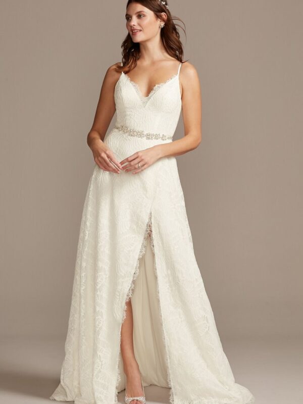 Leaf Pattern Lace Slit Skirt A-Line Wedding Dress  MS251220