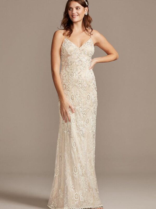 Spaghetti Strap Sequin Applique Lace Wedding Dress  MS251221