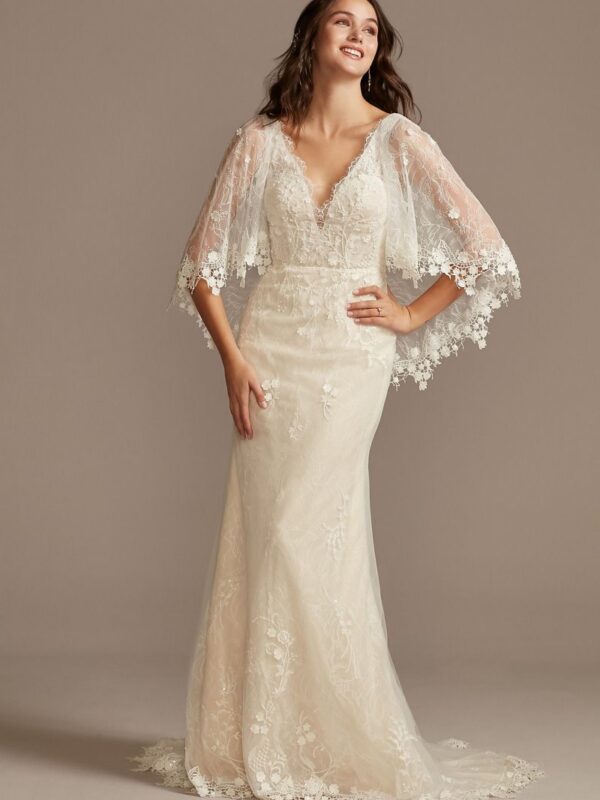 Lace Wedding Dress with Crochet Trim Capelet  MS251224