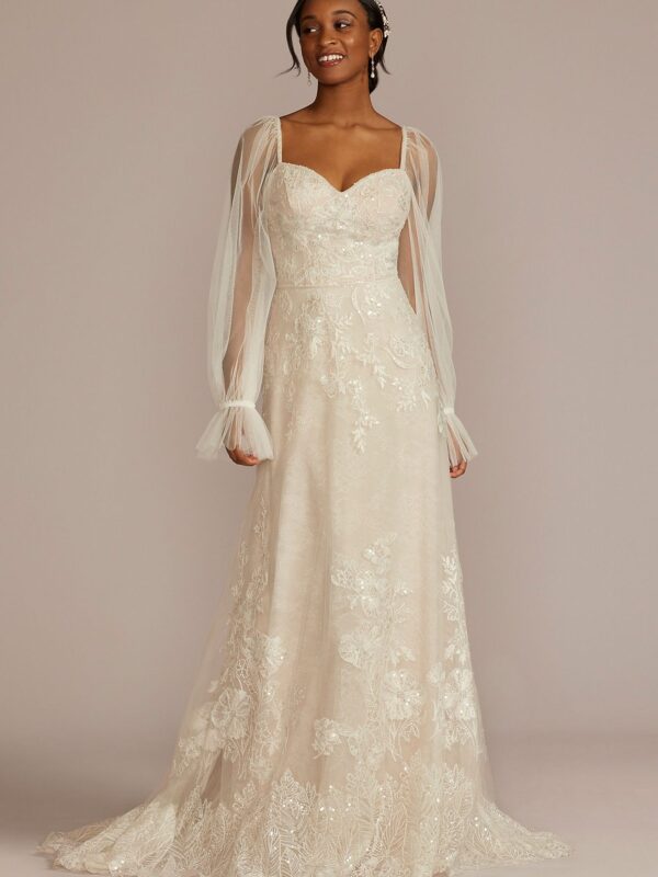 Allover Lace Billow Sleeve Tall Plus Wedding Dress MS251261