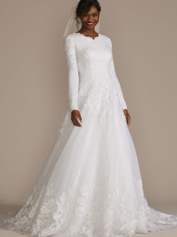 High Neck Lace Applique Modest Wedding Dress MSLWG3850