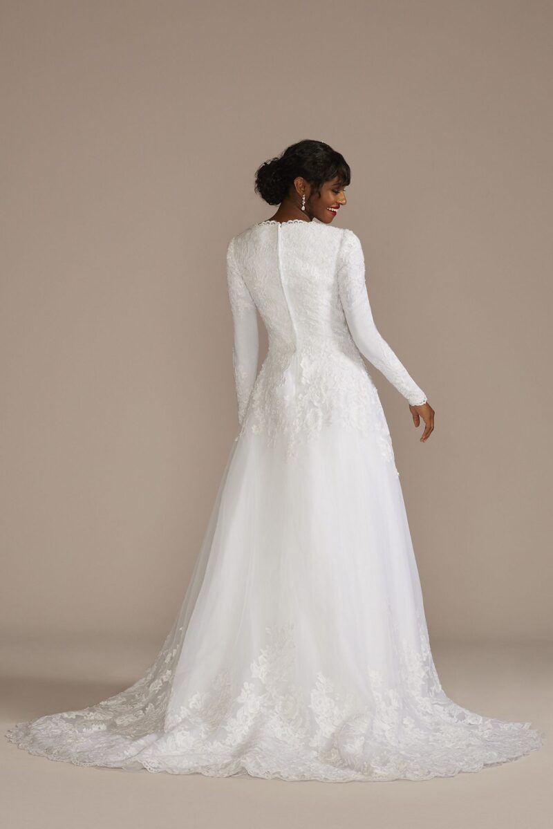 High Neck Lace Applique Modest Wedding Dress MSLWG3850