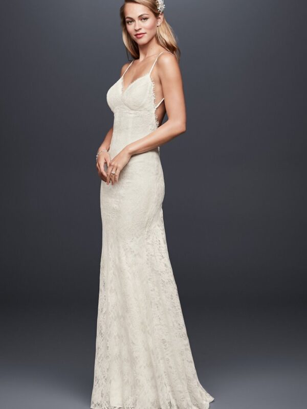 Soft Lace Sheath Wedding Dress with Low Back  NTWG3827