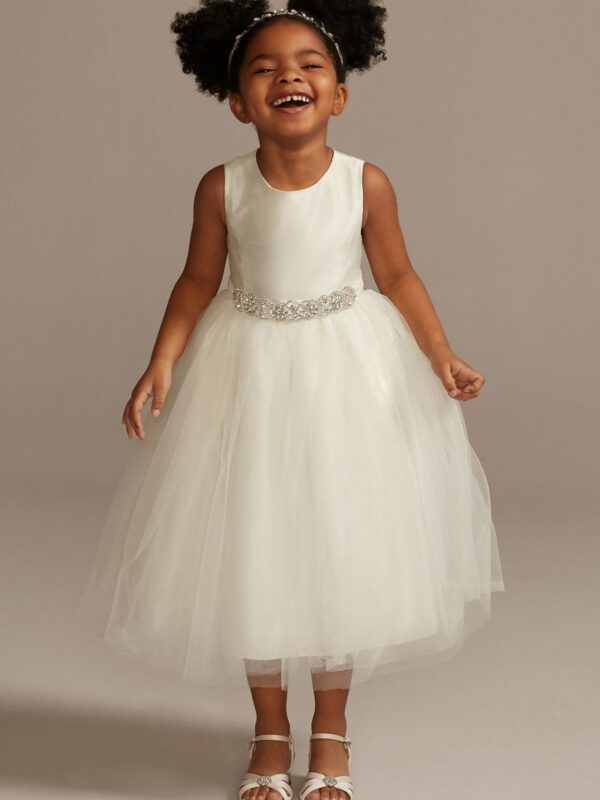 Flower Girl Dress with Tulle and Ribbon Waist OP218