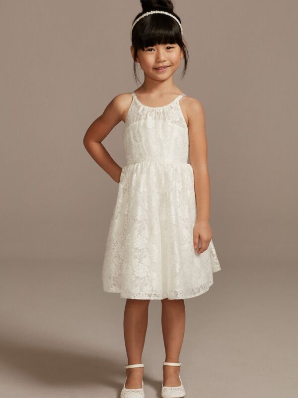 Illusion Lace Tie-Back Halter Flower Girl Dress OP237