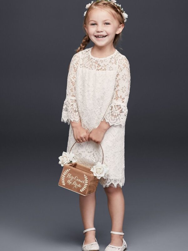 Short Lace Flower Girl Dress with Illusion Sleeves OP239