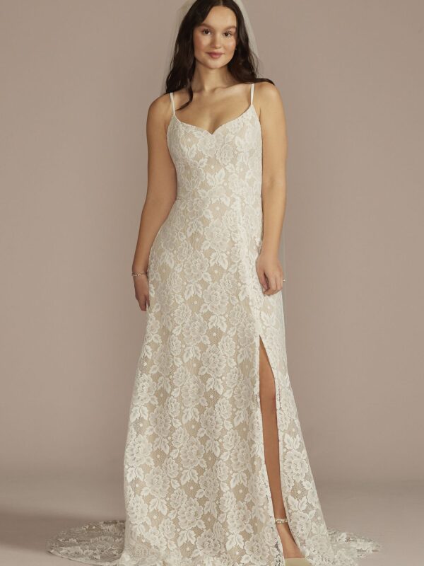 Recycled Floral Lace Spaghetti Strap Wedding Dress RWG4079