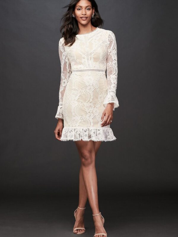 Lace Illusion Short Dress with Flounce Trim SDWG0772