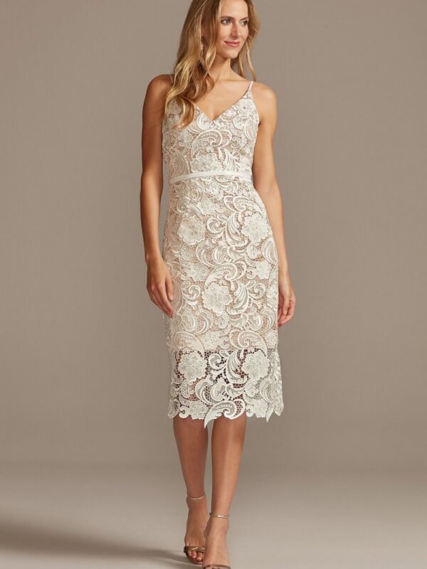 Crochet Lace Overlay Midi Spaghetti Strap Dress SDWG0773