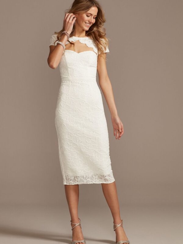 Cap Sleeve Lace Dress with Scalloped Keyhole SDWG0810