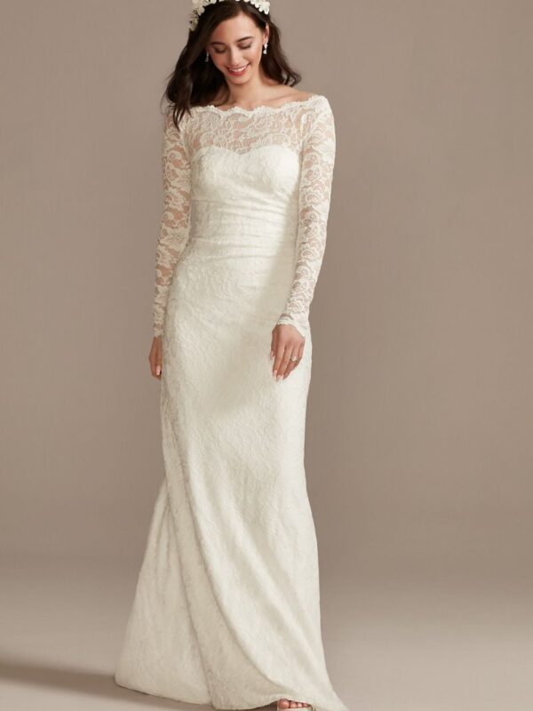 Stretch Lace Long Sleeve Sheath Wedding Dress SDWG0976