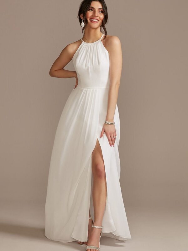 Chiffon A-Line Wedding Dress with Tie Back SDWG0989