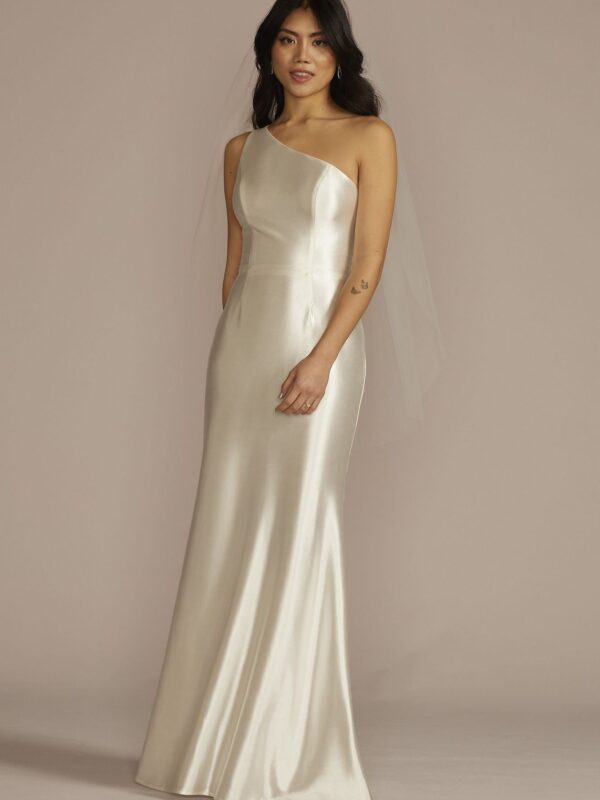 One-Shoulder Ruched Back Sheath Wedding Dress SDWG1116