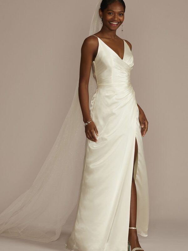 Draped Satin Spaghetti Strap Sheath Wedding Dress SDWG1117