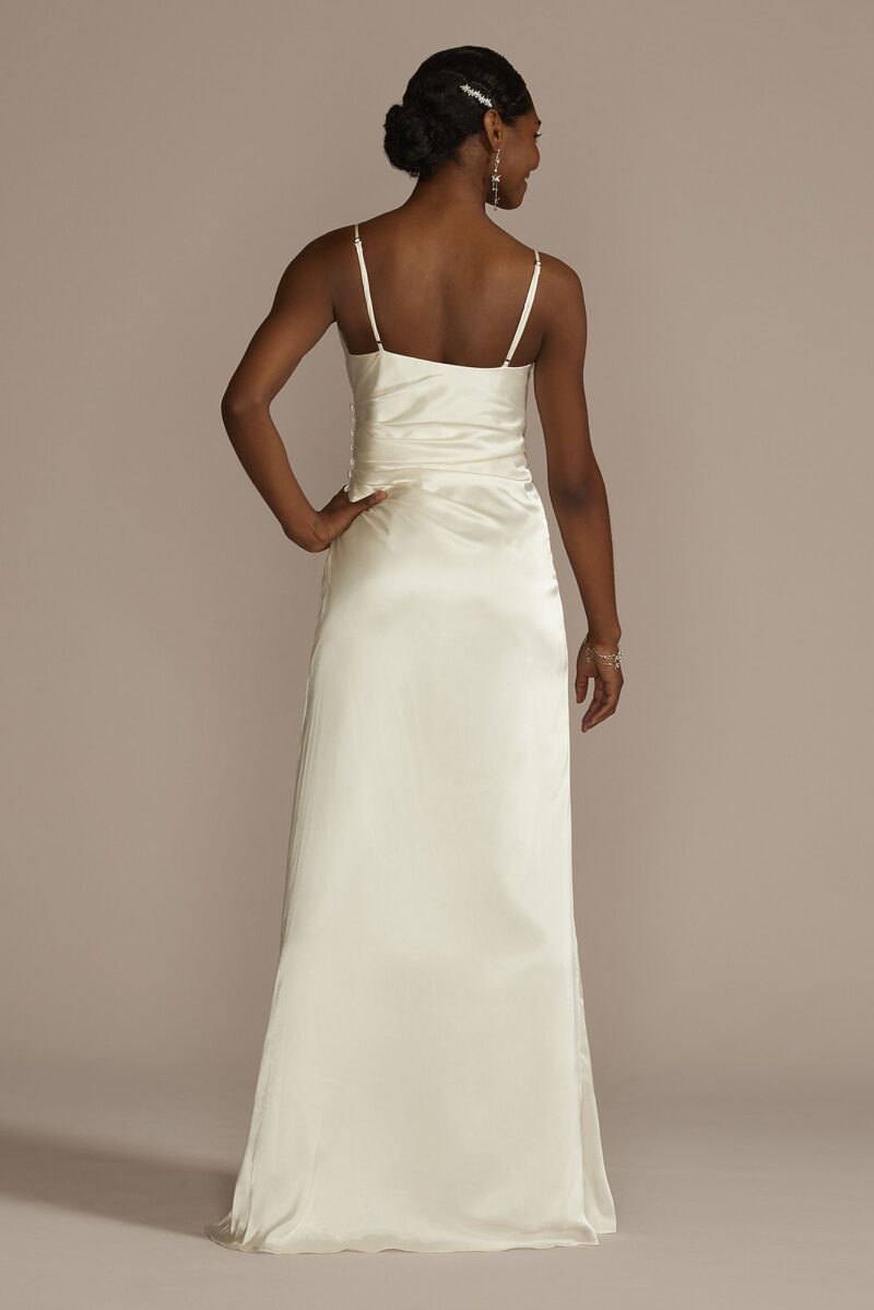 Draped Satin Spaghetti Strap Sheath Wedding Dress SDWG1117